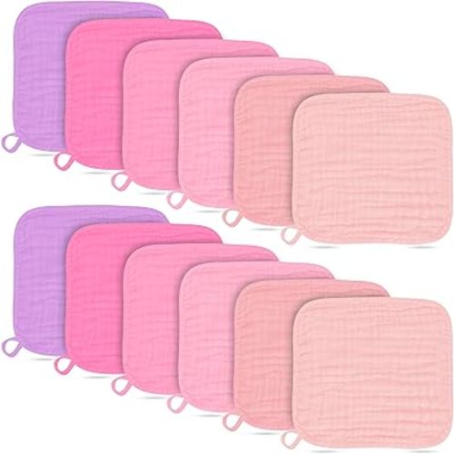 Baby Washcloths -100% Cotton Muslin Soft Baby Bath Wash Cloths and Absorbent Baby Wipes for Newborns Kids Girls and Boys - 12 Pack, 12x12 Inches - Pink, Purple, Sakura Series