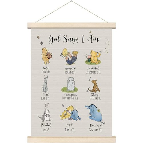 Inspirational Winnie the Pooh Wall Art Hanger, Biblical Affirmations for Kids Wall Art, Christian Wall Art Gifts, Classic Winnie Wall Decor, for Nursery Classrooms Bedroom Living Rooms 12x16 Inch