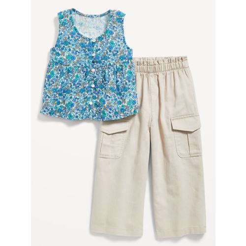 Printed Sleeveless Button-Front Top and Cargo Pants Set for Toddler Girls | Old Navy