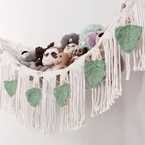 Morxy Stuffed Animal Net or Hammock - Boho Macrame Toy Hammock for Stuffed Animals - Strong Hand Woven Stuffed Animal Hammock - Easy to Install Toy Net Hammock for Stuffed Animals -Large Green