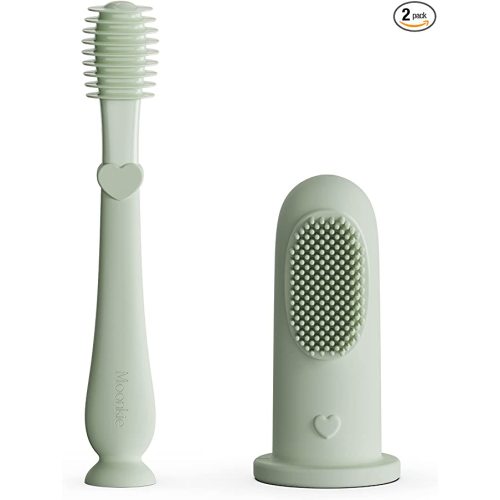 Moonkie Baby Finger Toothbrush Tongue Oral Cleaner Kit for 3 Months +, 2 Pcs (Mint)