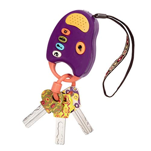 B. toys Toy Car FunKeys with Lights and Sounds, Purple, Pretend Play | 3 textured plus a drivers key with push-button flashlight and 4 sounds for pretend play, Purple, Interactive, 10+ Months