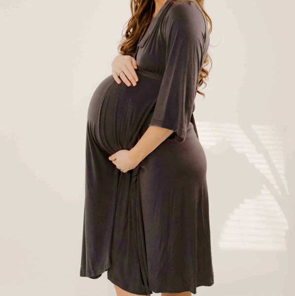Lila Labor & Postpartum Gown in Charcoal Grey