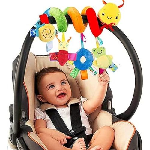 Baby Crib Hanging Rattles Toys - Infant Baby Worm Crib Bed Around Rattle Bell Cartoon Insect Spiral Hanging Toy with Ringing Bell for Infants Bed Stroller Car Seat Bar for Babies Boys and Girls