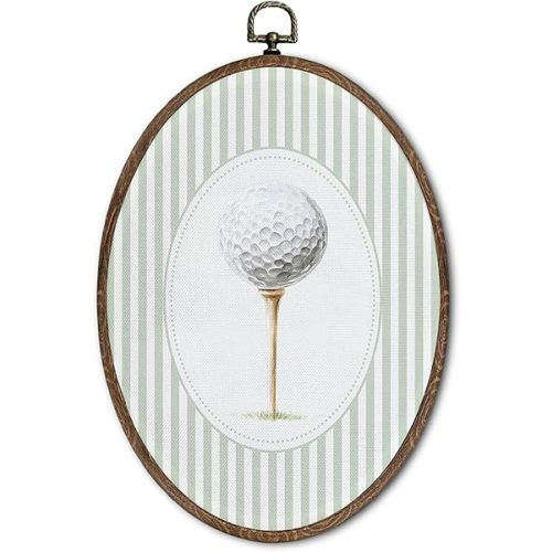 FLAWAFLOMA Vintage Golf Ball Nursery Oval Wall Art Decor, Kids Room Canvas Wall Art Framed, Retro Golf Hanging Decorations for Kids Toddler Boy Playroom Nursery Room Decor, 8.6x11.4 Inch