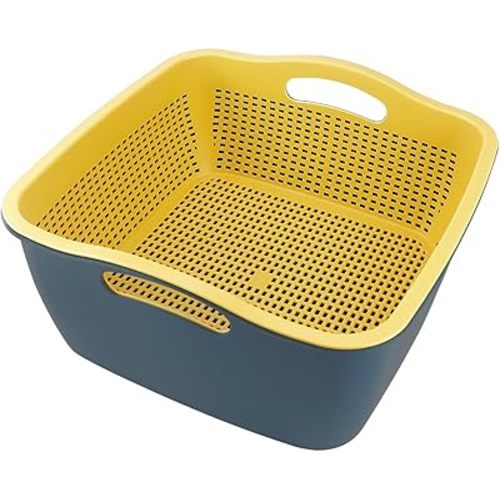 Double-layer Draining Basket Plastic Fruits & Vegetable Washing Basket for Kitchen (Blue)