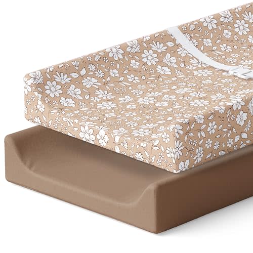 Pobibaby – 2 Pack Premium Changing Pad Covers for Girls, Ultra-Soft Breathable Cotton Diaper Changing Table Covers – Floral Nursery Changing Pad Sheets for Baby Girl (Meadow)