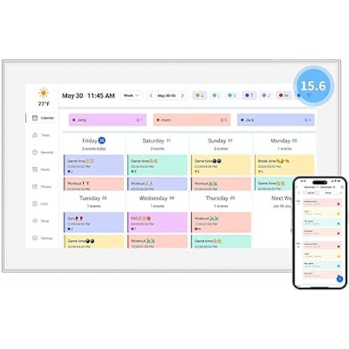 15.6 Inch Smart Digital Calendar & Chore Chart - 1920x1080 IPS Touch Screen Display, Wall & Desk Family Planner, Sync Schedules & Share Moments via App from Anywhere
