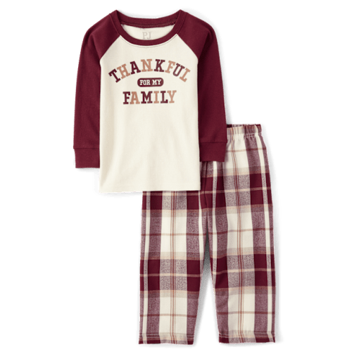 Baby And Toddler Matching Family Thankful For Family Cotton And Flannel Pajamas - Burgundy