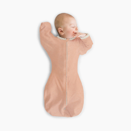 SwaddleDesigns Transitional Swaddle Sack with Arms Up Half-Length Sleeves and Mitten Cuffs - Heathered Peach Blush, Small 6-14 Lbs (0-3 Months)
