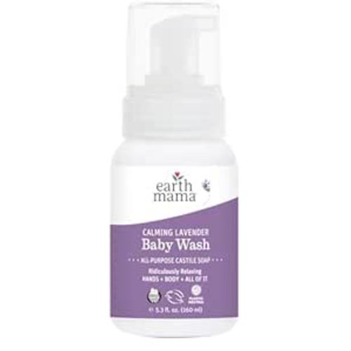 Earth Mama Calming Lavender Baby Wash Liquid Foaming Hand Soap, Organic All-Purpose Lavender Body Wash for Sensitive Skin, Castile Soap with Coconut Oil, Shea Butter, Calendula, & Aloe, 5.3 Fl Oz
