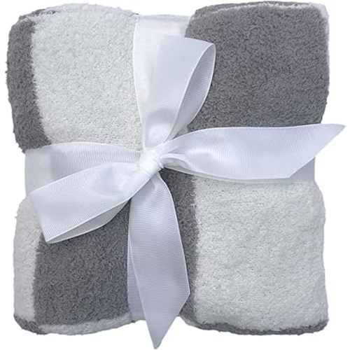 Stroller Tie-On Blanket - Cozy & Soft Baby Essential with Modern Aesthetic, Ensures Blanket Won’t Drag On Floor or Fall Off - Ideal Newborn Essential, Fuzzy Checkered Design (Grey/White)