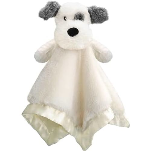 Dog Baby Security Blanket Soft Unisex Lovey Stuffed Animal with Satin Backing for Toddler Infant Newborn Boys and Girls, Lovely Puppy Snuggle Toy, White 13.5 Inch