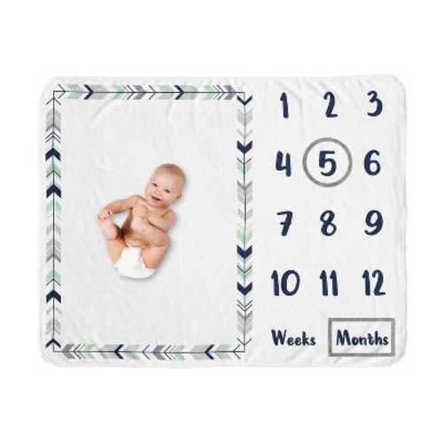 Sweet Jojo Designs Gender Neutral Baby Milestone Blanket Mod Arrow Blue Green and Grey