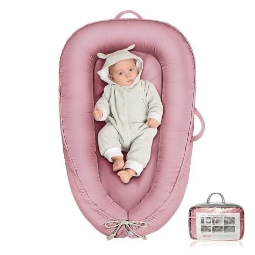 Baby Lounger - Infant Lounger for Newborn 0-24 Months, Pure Cotton Breathable Baby Nest Lounger Cover, Newborn Essentials for Baby Boys & Girls, Co Sleeper Portable Baby Bed for Home and Travel