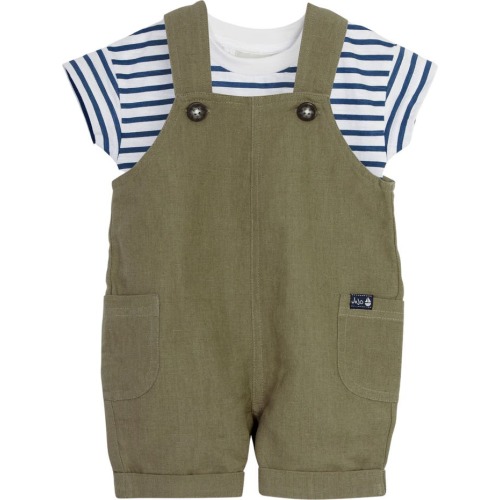 Baby Stripe T-Shirt & Overalls Set, 0-3M, Khaki