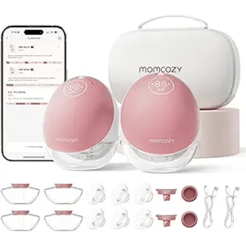 Momcozy Breast Pump Hands Free Upgraded Mobile Flow | M9, App Discreet Control with Personalized Multi-Modes & 15 Levels, Wearable Breast Pump 24mm, 2 Pack Cozy Red