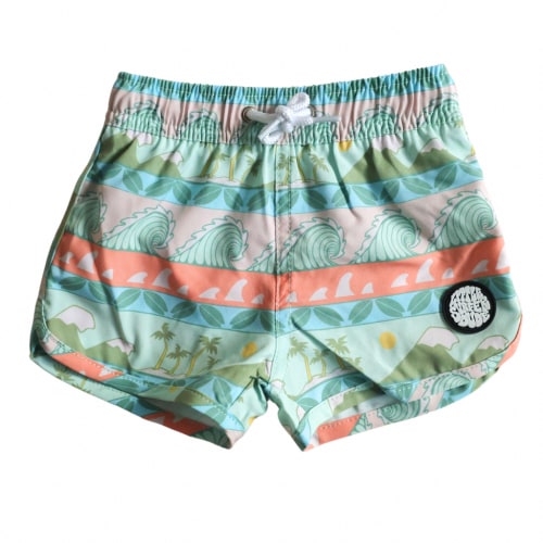Tropical Paradise Little Surfer Dude Swim Trunks
