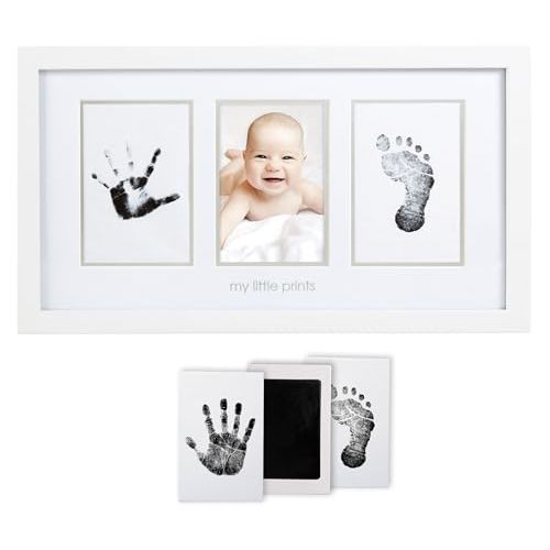 Pearhead Baby Hand and Footprint Kit - Inkless No Mess Clean-Touch Ink Pad, Newborn Keepsake Frame, Nursery Decor Essentials, Perfect Shower Gift for Boys and Girls, White