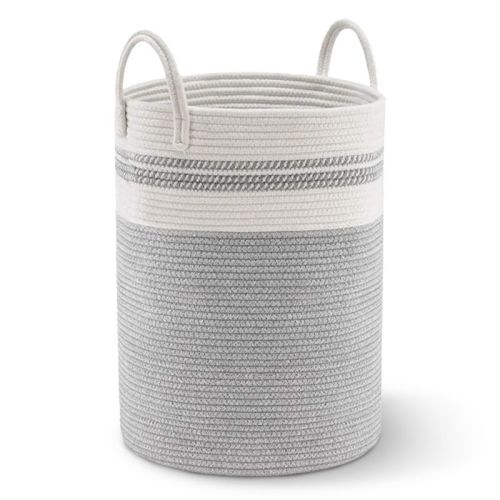 Cheer Collection Large Cotton Rope Laundry Hamper with Handles – Tall Woven Basket for Clothes, Toys, Blankets