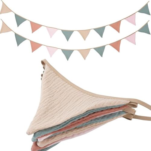 19.6ft Pennant Banner Bunting Flags Multicolor, Garland Triangle Banners Fabric for Boho Shower Wedding Party Decorations Playroom Decor (Pastel 2PCS)