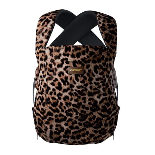 Momcozy Newborn Carrier WeeSnug- Lightweight and Cozy Comfort for 7-25 lbs, Ergonomic Cross-Back Support, Effortless to Put On, Hands-Free Baby Carrier with Lumbar Support, Neutral Leopard