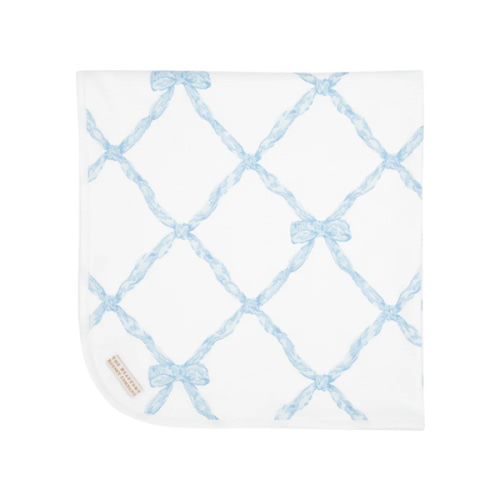 Baby Buggy Blanket - Buckhead Blue Belle Meade Bow with Worth Avenue White