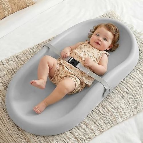 Mallify Baby Changing Pad with Waterproof and Non-Toxic Surface, Changing Table Pad with Adjustable Safety Belt, Wipe-Clean & Portable Changing Pad for Dresser(Grey)