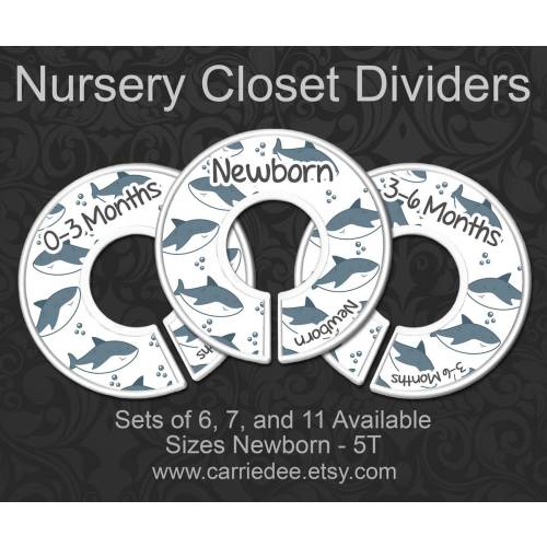 CUTE SHARKS Nursery Closet Dividers, Baby Clothes Organizer Set, Plastic Size Dividers, Sea Ocean Marine Shark Decor