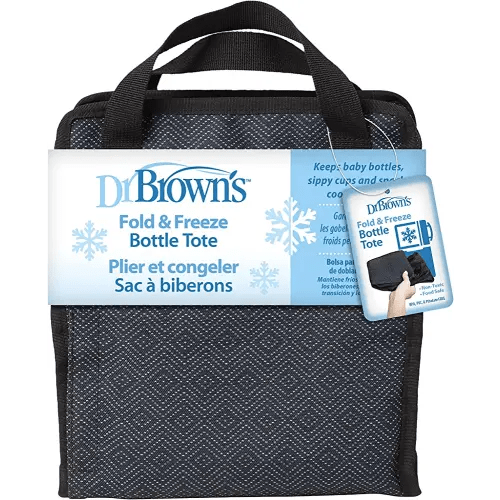 Dr. Brown's Fold & Freeze Bottle Tote, Breastfeeding Essential Cooler Bag, 6 Baby Bottles Milk Storage - Black