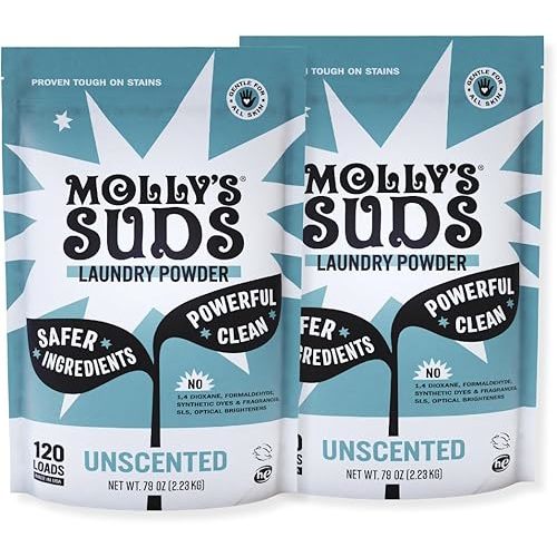 Molly's Suds Original Laundry Detergent Powder | Clean Laundry Detergent Powder for Sensitive Skin | Simple, Effective Ingredients, Stain Fighting | 240 Loads (Unscented)
