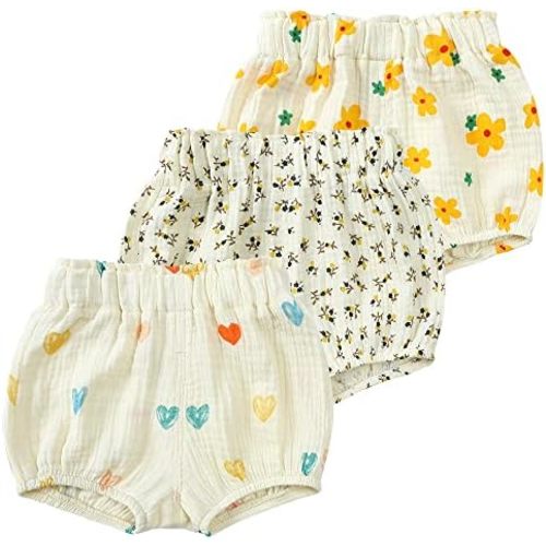 MYGBCPJS Baby Girls Boys 3 Pack Cotton Linen Blend Cute Bloomer Shorts Loose Harem Shorts