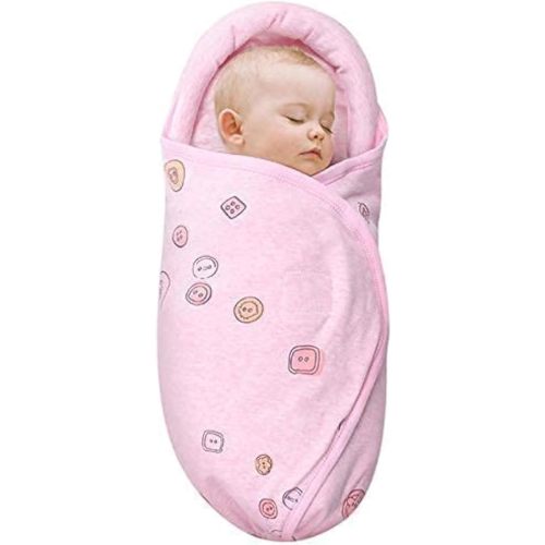 Baby Swaddle Blankets, Unisex Baby Blanket Wrap for Newborn Baby Boys Girls, Skin Friendly Wearable Swaddle Sleep Sack Made of Combed Cotton (Button, Peachpink, 0-3 Months)