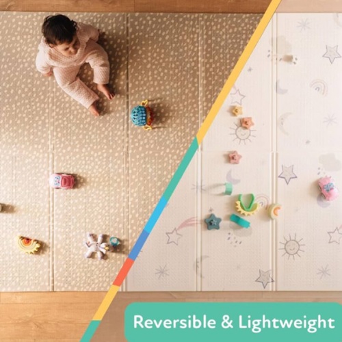 Nuby Reversible Baby Floor Mat - Foldable and Lightweight Baby Play Mat for Floor - Easy Storage and Travel - Stars and Sky