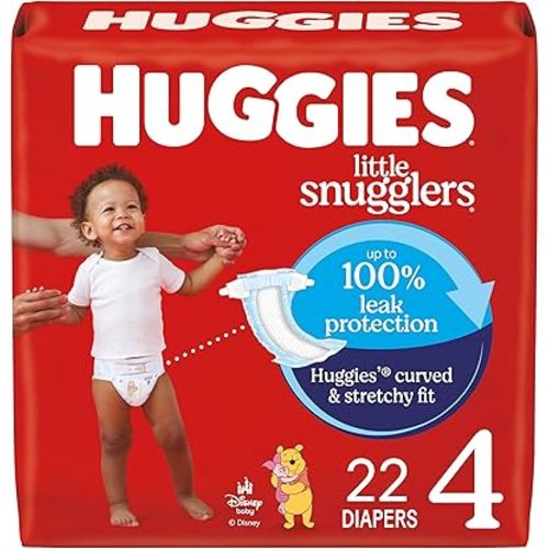 Huggies Size 4 Diapers, Little Snugglers Baby Diapers, Size 4 (22-37 lbs), 22 Count, Packaging May Vary