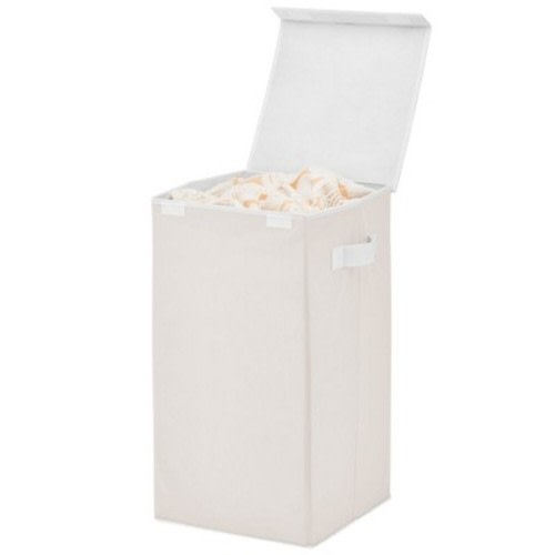 mDesign Large Single Hamper Basket with Lid and Handles, Color: Cream/white
