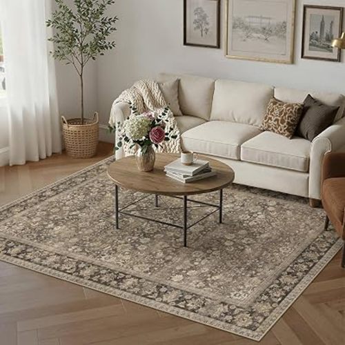 HUGEAR 5x7 Brown Vintage Floral Washable Area Rug for Living Room