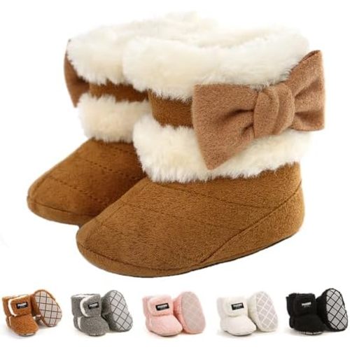 Ohwawadi Infant Baby Boots Boys Girls Cozy Fleece Slippers Snow Boots Winter Baby Girl Shoes Warm Baby Crib Footwear for Newborn Toddlers