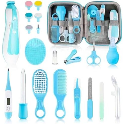 Baby Healthcare and Grooming Kit, 21pcs Baby Electric Nail Trimmer Set Newborn Nursery Health Care Set for Newborn Infant Toddlers Baby Boys Girls Kids Haircut Tools (21 Kits Blue)