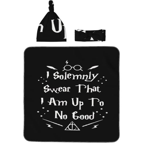 I Solemnly Swear That I Am Up to No Good Newborn Swaddle Blankets with Beanie Hat Soft Receiving Blanket