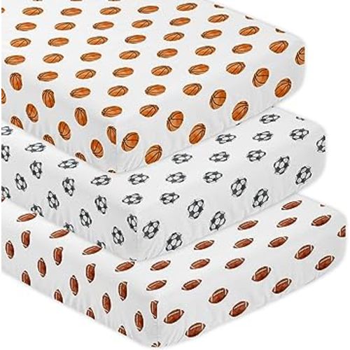 Sweet Jojo Designs Sports Theme Boy Baby Fitted Crib Sheet Set Infant Newborn Nursery Toddler Bed Room Standard Mattress 3p Football Basketball Soccer Watercolor Vintage Sport Themed Balls