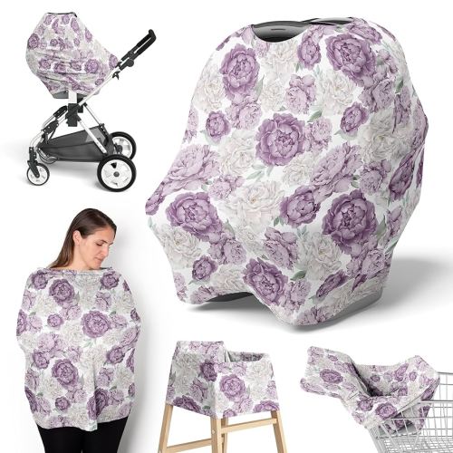 Sweet Jojo Designs Lavender Purple Boho Shabby Chic Floral Girl Infant Baby Car Seat Cover Nursing Breastfeeding High Chair Shopping Cart Stroller Carrier Multipurpose Use Ivory Bohemian Watercolor