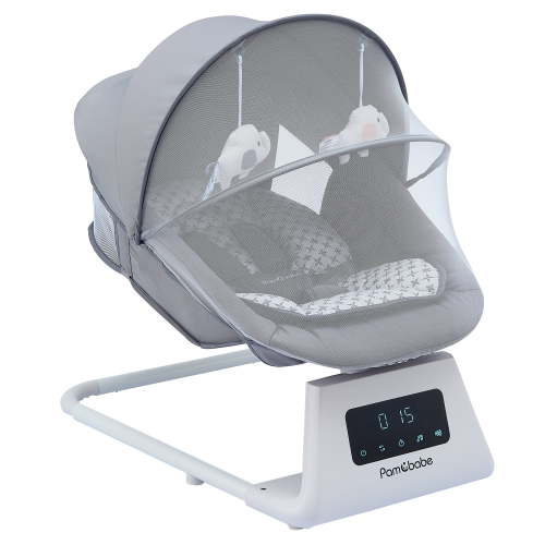 Pamo Babe Unisex Baby Swing for Newborns,5 Speeds with Remote Control,Canopy,Mosquito Net(Grey)