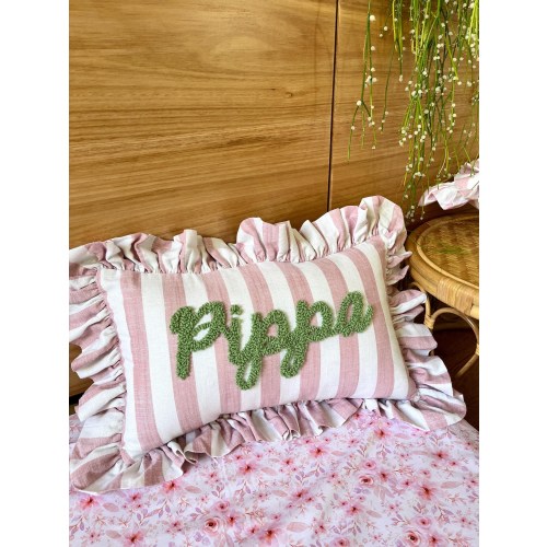 PINK STRIPES Personalised Ruffled Cushion -Handmade Punch Needle Decor | Boho Nursery Kids Children Room Styling | Custom Gift Baby Shower