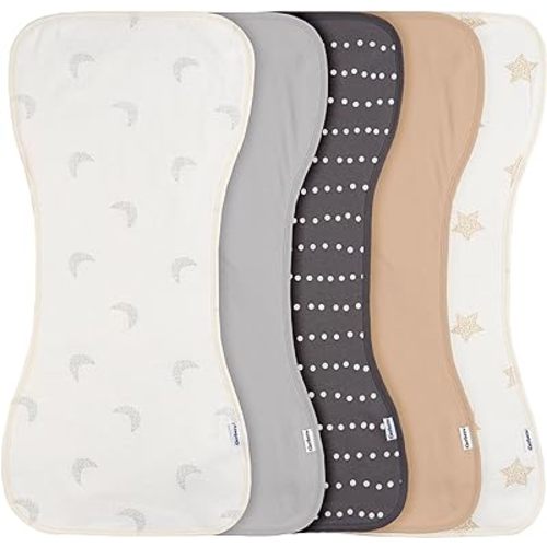 Gerber Baby Unisex Burp Cloths 5-Pack, Tan Grey, Size 10.5" x 21"