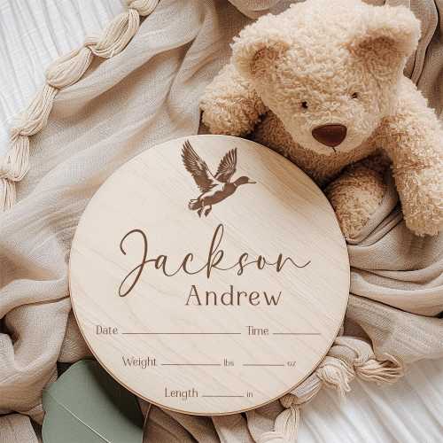 Mallard Duck Baby Boy Name and Birth Stats Announcement Sign for Hospital