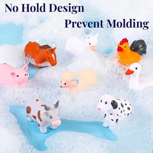 XY-WQ Bath Toys No Hole, for Infants 6-12& Toddlers 1-3, No Hole Bathtub Toys (Animal Ⅱ, 8 Pcs with Mesh Bag)