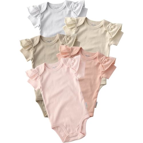baby-girls Rory 5-pack Short Sleeve Ruffle Shoulder Bodysuits 100% Organic Cotton for Baby Girls
