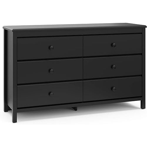 Storkcraft Alpine 6 Drawer Double Dresser (Black) – GREENGUARD Gold Certified, Dresser For Nursery, 6 Drawer Dresser, Kids Dresser, Nursery Dresser Drawer Organizer, Chest of Drawers
