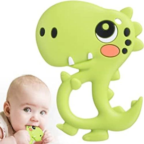BBBiteMe Baby Teething Toys Silicone Dinosaur Baby Teethers for Babies 0-6, 6-12 Months, BPA-Free Teether Gifts Baby Shower Toy for Toddlers and Infants(Green)